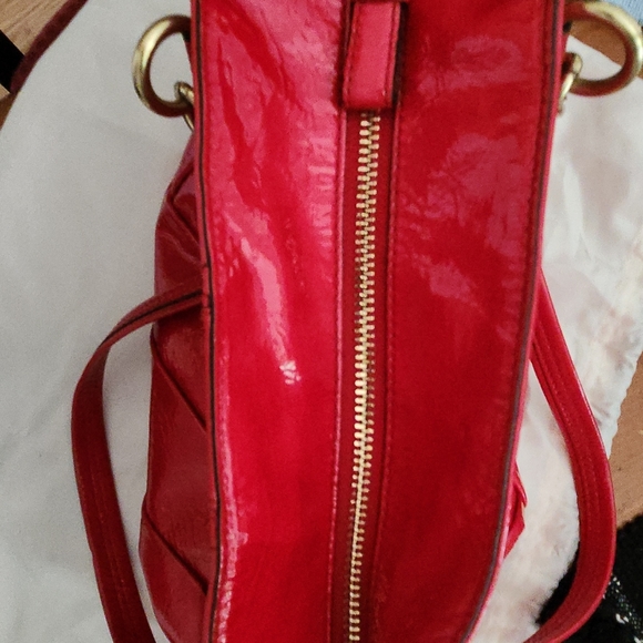 Coach Madison Juliette Satchel Diagonal Pleated Glossy Red Patent Leather F21304 - Picture 7 of 10